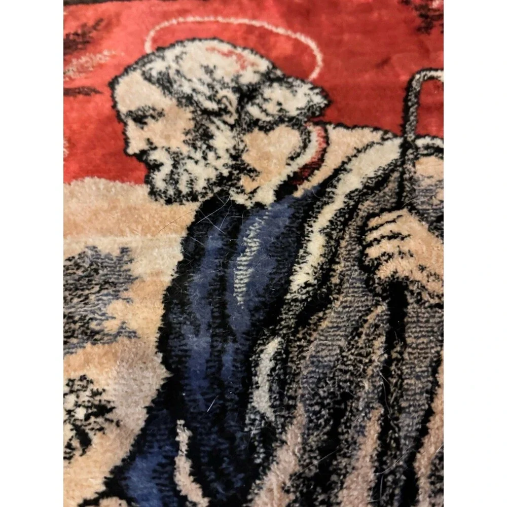 VTG VELVET TAPESTRY HOLY FAMILY WALL HANGING - MARY, JOSEPH, & BABY JESUS ITALY